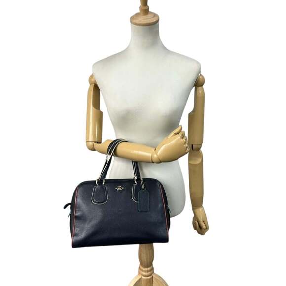 Coach Ace Satchel Handbag/Shoulder Bag in Navy Leather with Neon Yellow and G... - Picture 5 of 16